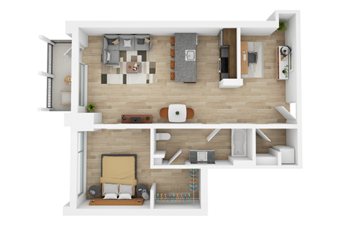 Floor plan for 1 bed, 1 bath, 870 sqft